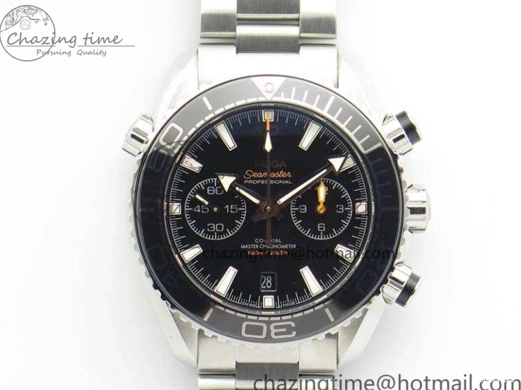0103 Planet Ocean Master Chrono SS OM 1:1 Best Edition Black Dial On SS Bracelet A9900 V Fashionable 8113